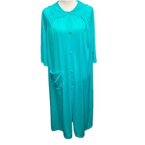 Vintage Shadowline Womens Nylon Lace Robe House Coat Blue Size Large Made in USA